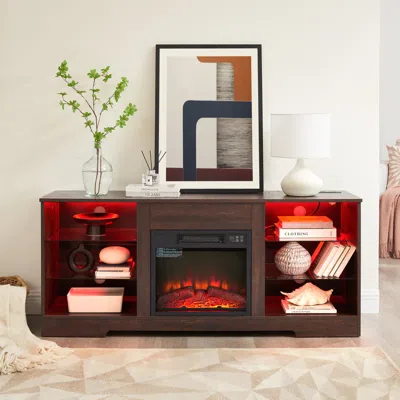 Streamdale Furniture Streamdale Modern Electric Fireplace Tv Stand With Glass Shelves