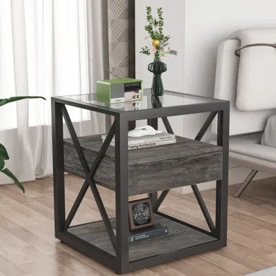 Streamdale Furniture Streamdale Modern End Table With Drawer - Rustic Nightstand