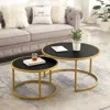 Streamdale Furniture Streamdale Modern Faux Leather Nesting Coffee Table Set With Golden Base