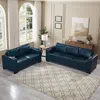 Streamdale Furniture Streamdale Modern Faux Leather Sofa Set With Cup Holder & Storage - Navy Blue