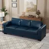 Streamdale Furniture Streamdale Modern Faux Leather Sofa With Cup Holder & Storage - Navy Blue