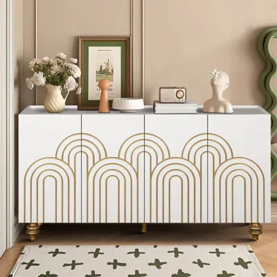 Streamdale Furniture Streamdale Modern Fluted Sideboard Buffet - 4 Door Storage Cabinet (white)