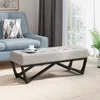 Streamdale Furniture Streamdale Modern Geometric Button Tufted Ottoman Bench With Bentwood Frame