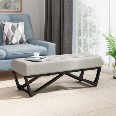 Streamdale Furniture Streamdale Modern Geometric Button Tufted Ottoman Bench With Bentwood Frame