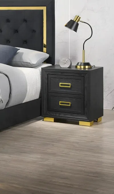 Streamdale Furniture Streamdale Modern Glam 2-drawer Nightstand Black Gold