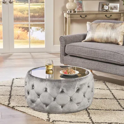 Streamdale Furniture Streamdale Modern Glam Diamond Tufted Velvet Ottoman With Tempered Glass Top