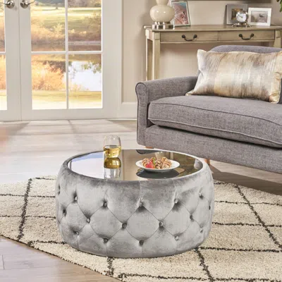 Streamdale Furniture Streamdale Modern Glam Diamond Tufted Velvet Ottoman With Tempered Glass Top