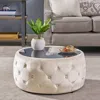 Streamdale Furniture Streamdale Modern Glam Velvet Ottoman With Button-tufted Stitch And Glass Top