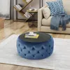 Streamdale Furniture Streamdale Modern Glam Velvet Ottoman With Button-tufted Stitch And Glass Top