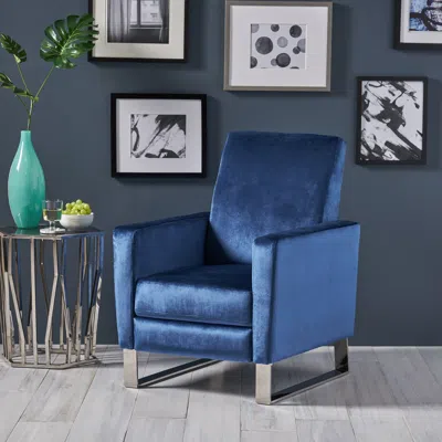 Streamdale Furniture Streamdale Modern Glam Velvet Recliner Chair With Push-back Function In Blue
