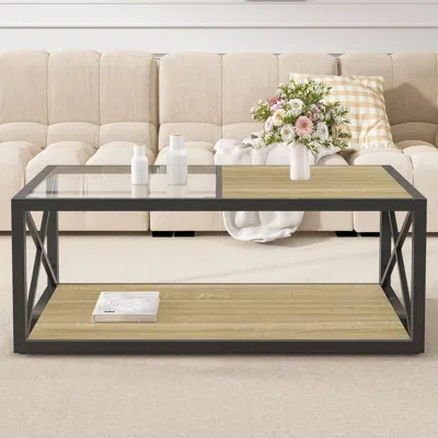 Streamdale Furniture Streamdale Modern Glass & Wood Coffee Table