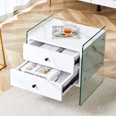 Streamdale Furniture Streamdale Modern Glass Bedside Table With Storage