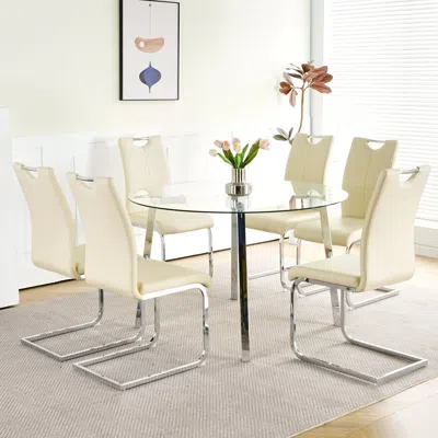 Streamdale Furniture Streamdale Modern Glass Dining Set 6 Chairs, Round Table
