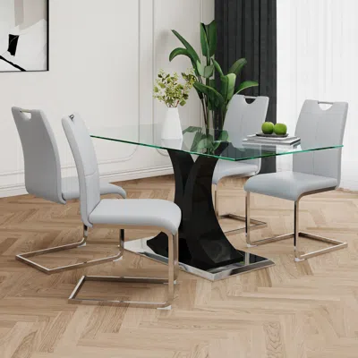 Streamdale Furniture Streamdale Modern Glass Dining Set Table With Chairs (set Of 5)