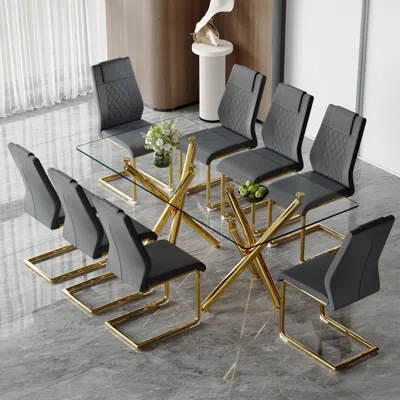 Streamdale Furniture Streamdale Modern Glass Dining Set With 8 Chairs