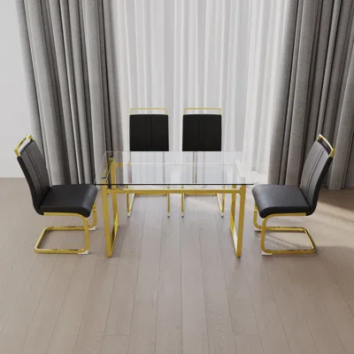 Streamdale Furniture Streamdale Modern Glass Dining Set With Gold Legs For 4