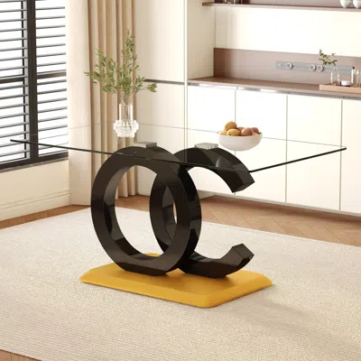 Streamdale Furniture Streamdale Modern Glass Dining Table - Black/gold Base, Seats 6-8