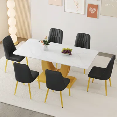 Streamdale Furniture Streamdale Modern Glass Dining Table And 6 Chairs With Pu Backrest