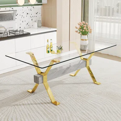 Streamdale Furniture Streamdale Modern Glass Dining Table Gold Legs 79"
