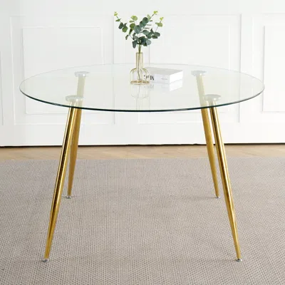 Streamdale Furniture Streamdale Modern Glass Dining Table, Gold Legs (set Of 1)
