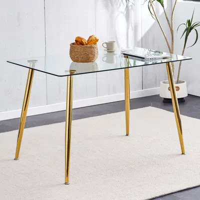 Streamdale Furniture Streamdale Modern Glass Dining Table, Golden Legs, 51" Kitchen/living Room