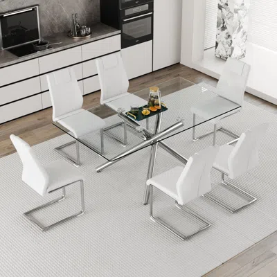Streamdale Furniture Streamdale Modern Glass Dining Table Set With 6 Chairs