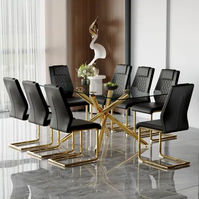Streamdale Furniture Streamdale Modern Glass Dining Table Set With 8 Chairs