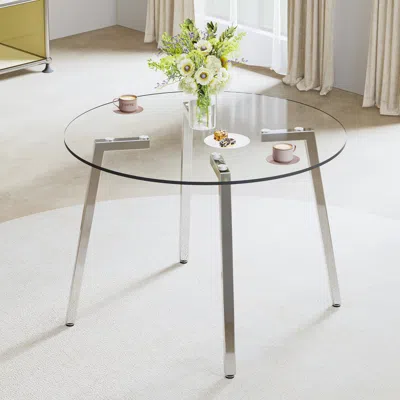 Streamdale Furniture Streamdale Modern Glass Dining Table, Silver Legs (42" X 42" X 29.5")