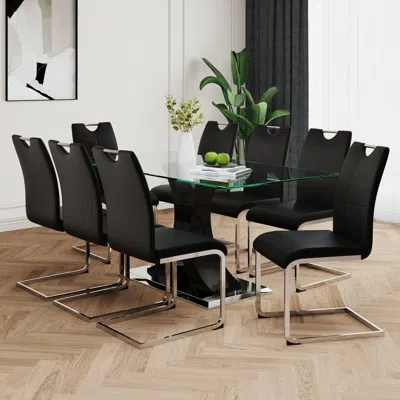 Streamdale Furniture Streamdale Modern Glass Dining Table With Plated Chair Set (set Of 9)