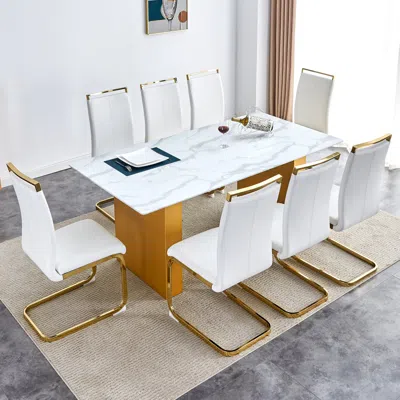 Streamdale Furniture Streamdale Modern Glass Table & 8 Faux Leather Chairs