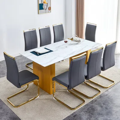 Streamdale Furniture Streamdale Modern Glass Table & 8 Faux Leather Chairs