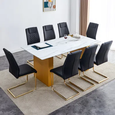 Streamdale Furniture Streamdale Modern Glass Table And 8 Faux Leather Chairs