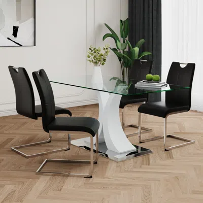 Streamdale Furniture Streamdale Modern Glass Table & Black Dining Chair Set Of 5