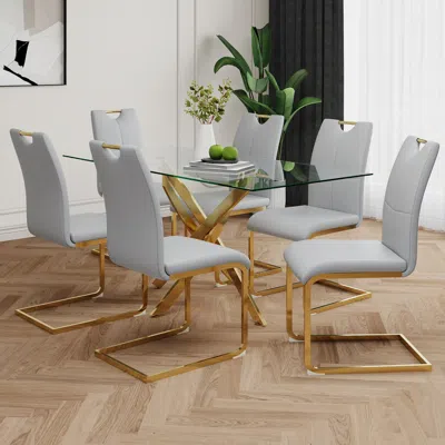 Streamdale Furniture Streamdale Modern Glass Table & Gray Chair Set (7)