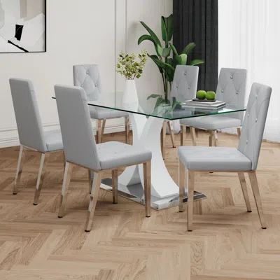 Streamdale Furniture Streamdale Modern Glass Table & Gray Dining Chair Set Of 7