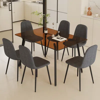 Streamdale Furniture Streamdale Modern Glass Table And Gray Linen Chairs