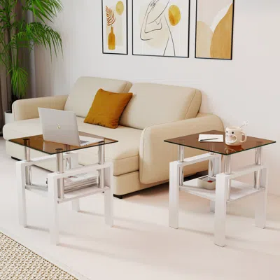 Streamdale Furniture Streamdale Modern Glass Tea/coffee Table Set - Brown/white In Neutral