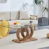 Streamdale Furniture Streamdale Modern Glass Top Coffee Table - Natural Wood Base