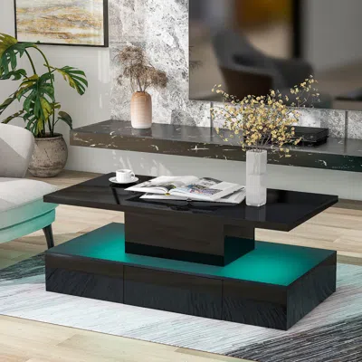 Streamdale Furniture Streamdale Modern Glossy Coffee Table With Drawer In Black