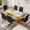 Streamdale Furniture Streamdale Modern Gold Dining Set: Rock Plate Table + Velvet Chairs