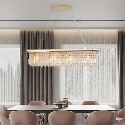 Streamdale Furniture Streamdale Modern Gold Rectangle Raindrop Chandelier For Dining Room & Kitchen In Multi