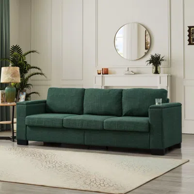 Streamdale Furniture Streamdale Modern Green Sofa With Cup Holder & Storage