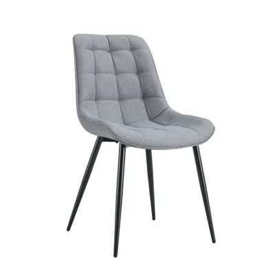 Streamdale Furniture Streamdale Modern Grey Fabric Dining Chair With Stylish Grid Pattern, Set Of 2