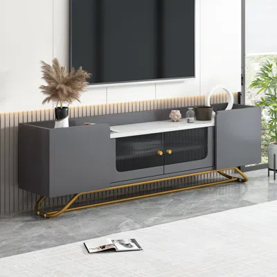 Streamdale Furniture Streamdale Modern Grey Tv Stand With Fluted Glass Top