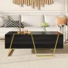 Streamdale Furniture Streamdale Modern High Gloss Black Coffee Table With Storage & Gold Base, 47.2