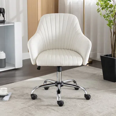 Streamdale Furniture Streamdale Modern Home Office Leisure Chair With Adjustable Velvet Height In White