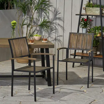 Streamdale Furniture Streamdale Modern Industrial Acacia Wood Dining Chairs (set Of 2)