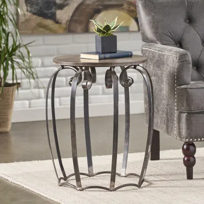 Streamdale Furniture Streamdale Modern Industrial Mango Wood End Table With Scrolled Metal Frame