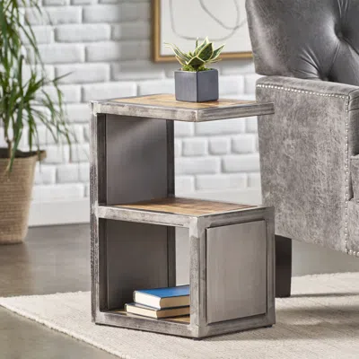 Streamdale Furniture Streamdale Modern Industrial Mango Wood Side Table With Shelving