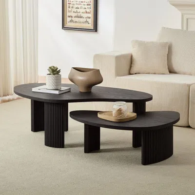 Streamdale Furniture Streamdale Modern Irregular Coffee Table Set, Nesting End Tables, Black